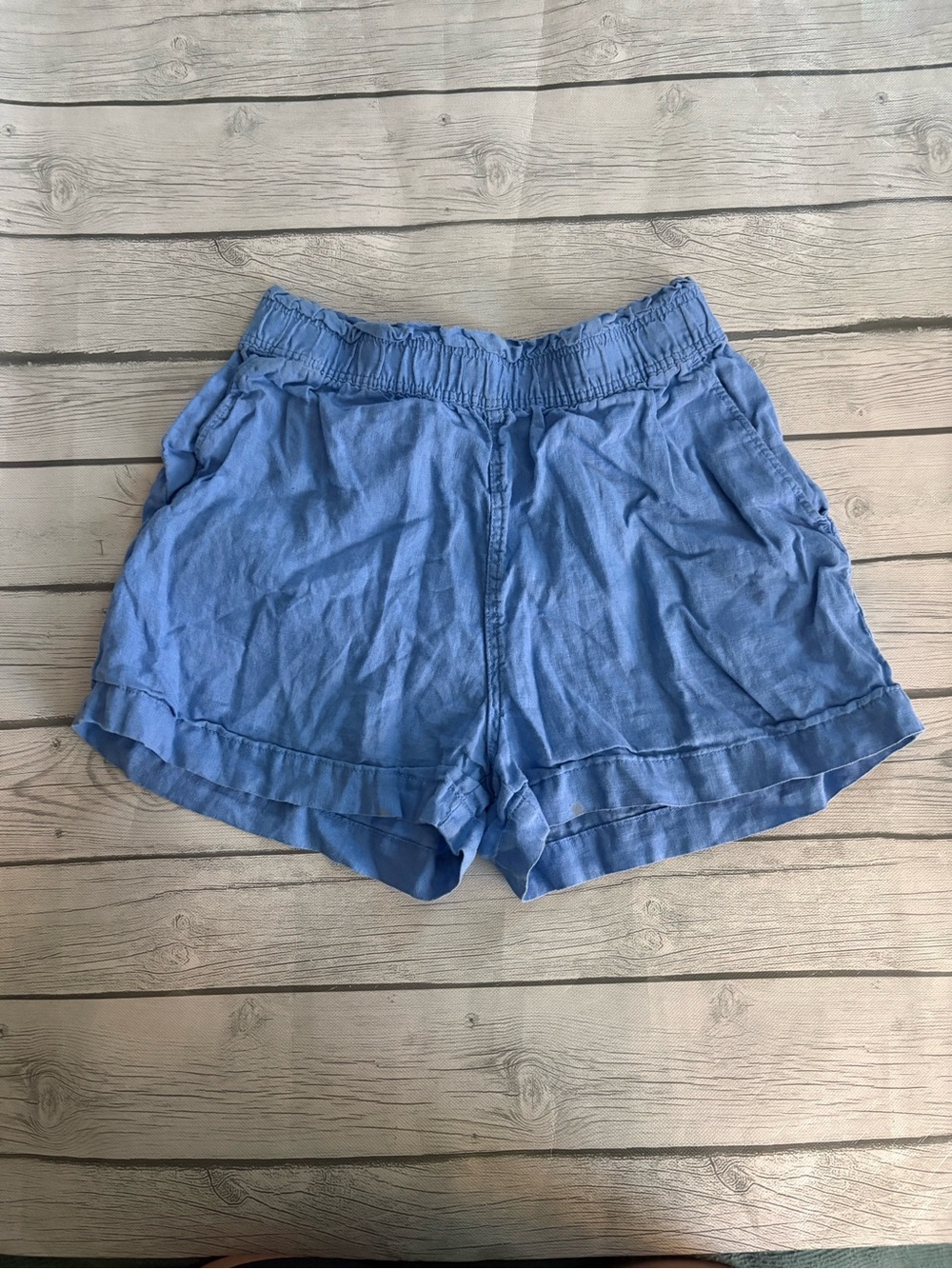 H&M Blue High-Waist Elastic Ruffle Hem Shorts